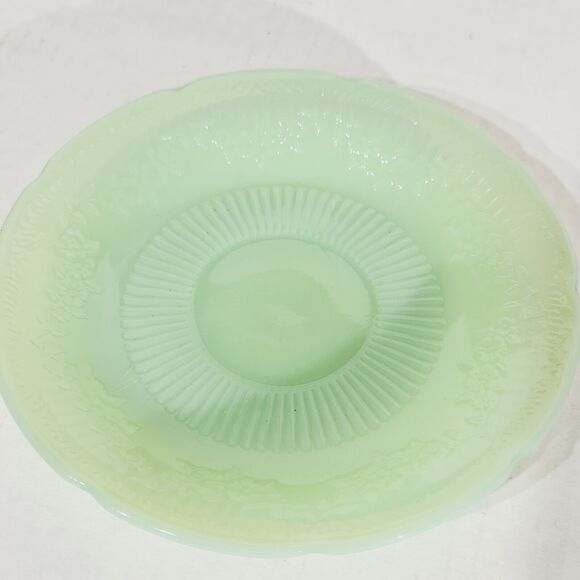 Fire King Anchor Hocking Jadite Saucer Only Lancaster Alice Floral Green Vtg - Picture 3 of 6